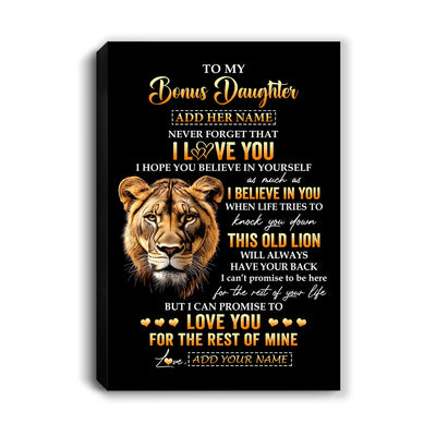 Personalized To My Bonus Daughter Gifts From Stepmom Canvas Old Lion Love You Stepdaughter Birthday Gifts Graduation Christmas Custom Wall Art Print Framed Canvas | teecentury
