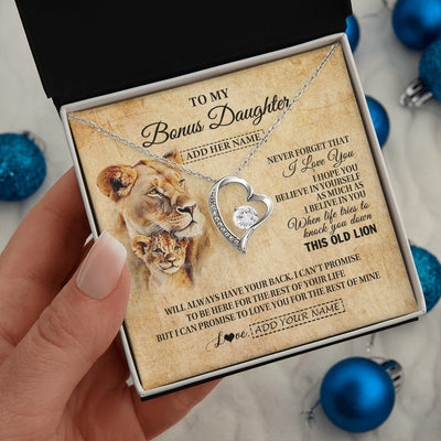 Forever Love Necklace 14K White Gold Finish | 2 | Personalized To My Bonus Daughter Gifts From Stepmom Lion Necklace I Love You Stepdaughter Birthday Gifts Graduation Christmas Custom Gift Box Message Card | teecentury.myshopify