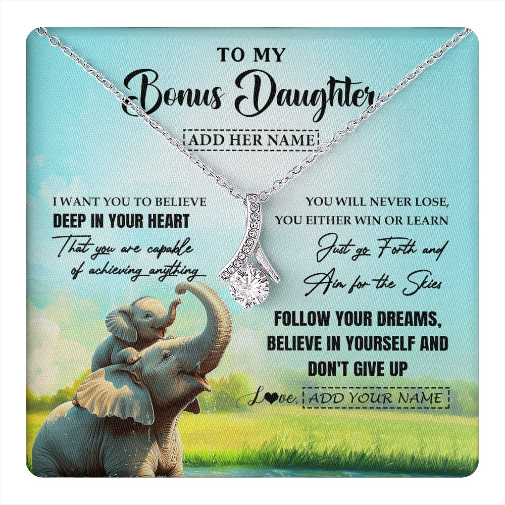 Alluring Beauty Necklace 14K White Gold Finish | 1 | Personalized To My Bonus Daughter Gifts From Stepmom Necklace Don't Give Up Elephant Gifts For Stepdaughter Birthday Graduation Christmas Gift Box Message Card | https://teecentury.