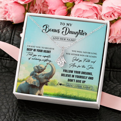 Alluring Beauty Necklace 14K White Gold Finish | 2 | Personalized To My Bonus Daughter Gifts From Stepmom Necklace Don't Give Up Elephant Gifts For Stepdaughter Birthday Graduation Christmas Gift Box Message Card | https://teecentury.