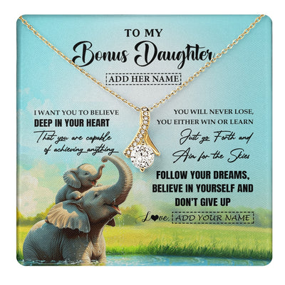 Alluring Beauty Necklace 18K Yellow Gold Finish | 1 | Personalized To My Bonus Daughter Gifts From Stepmom Necklace Don't Give Up Elephant Gifts For Stepdaughter Birthday Graduation Christmas Gift Box Message Card | https://teecentury.