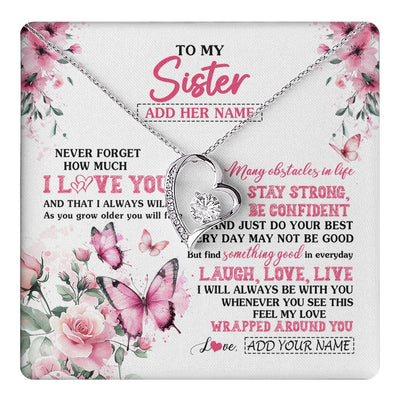 Forever Love Necklace 14K White Gold Finish | 1 | Personalized To My Bonus Daughter Gifts From Stepmom Necklace I Love You Butterfly Birthday Gifts For Stepdaughter Christmas Custom Gift Box Message Card | https://teecentury.