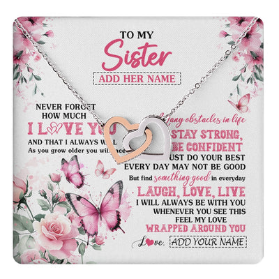 Interlocking Hearts Necklace Stainless Steel & Rose Gold Finish | 1 | Personalized To My Bonus Daughter Gifts From Stepmom Necklace I Love You Butterfly Birthday Gifts For Stepdaughter Christmas Custom Gift Box Message Card | https://teecentury.