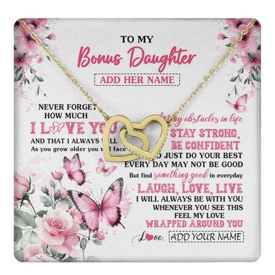 Interlocking Hearts Necklace 18K Yellow Gold Finish | 1 | Personalized To My Bonus Daughter Gifts From Stepmom Necklace I Love You Butterfly Birthday Gifts For Stepdaughter Christmas Custom Gift Box Message Card | https://teecentury.