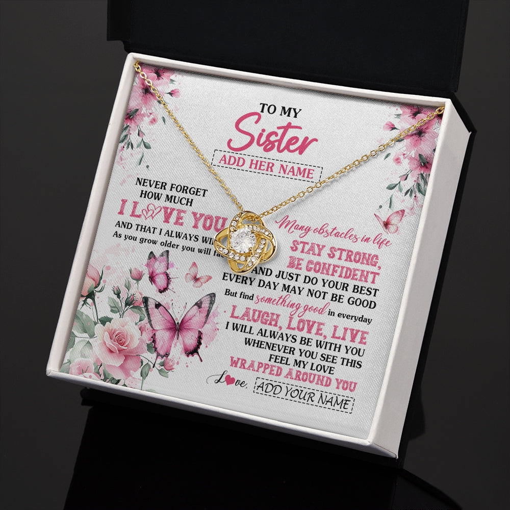 Love Knot Necklace 18K Yellow Gold Finish | 2 | Personalized To My Bonus Daughter Gifts From Stepmom Necklace I Love You Butterfly Birthday Gifts For Stepdaughter Christmas Custom Gift Box Message Card | https://teecentury.