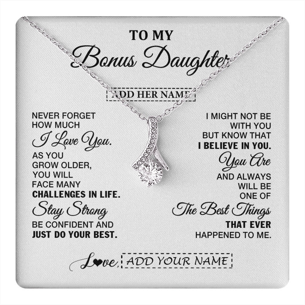 Alluring Beauty Necklace 14K White Gold Finish | 1 | Personalized To My Bonus Daughter Gifts From Stepmom Necklace I Love You Thoughtful Keepsake Gift Stepdaughter Birthday Christmas Custom Gift Box Message Card | https://teecentury.