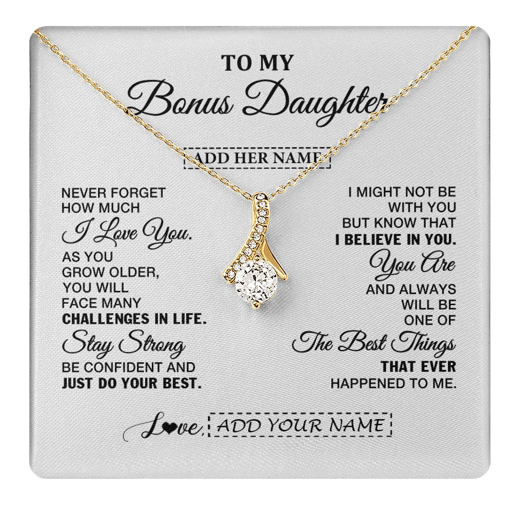 Alluring Beauty Necklace 18K Yellow Gold Finish | 1 | Personalized To My Bonus Daughter Gifts From Stepmom Necklace I Love You Thoughtful Keepsake Gift Stepdaughter Birthday Christmas Custom Gift Box Message Card | https://teecentury.