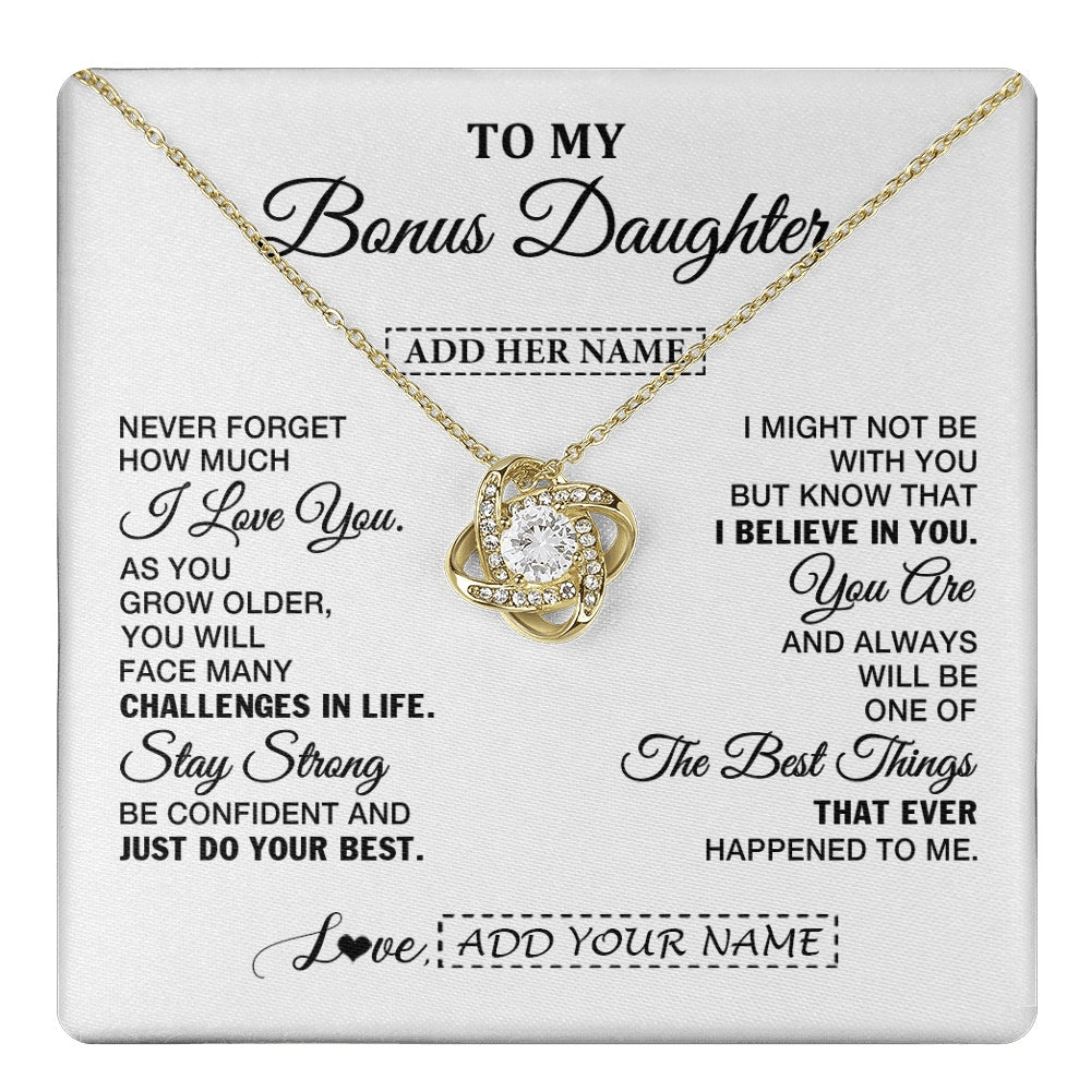 Love Knot Necklace 18K Yellow Gold Finish | 1 | Personalized To My Bonus Daughter Gifts From Stepmom Necklace I Love You Thoughtful Keepsake Gift Stepdaughter Birthday Christmas Custom Gift Box Message Card | https://teecentury.