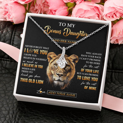 Alluring Beauty Necklace 14K White Gold Finish | 2 | Personalized To My Bonus Daughter Gifts From Stepmom Necklace Old Lion Love You Stepdaughter Birthday Gifts Graduation Christmas Custom Gift Box Message Card | teecentury.myshopify