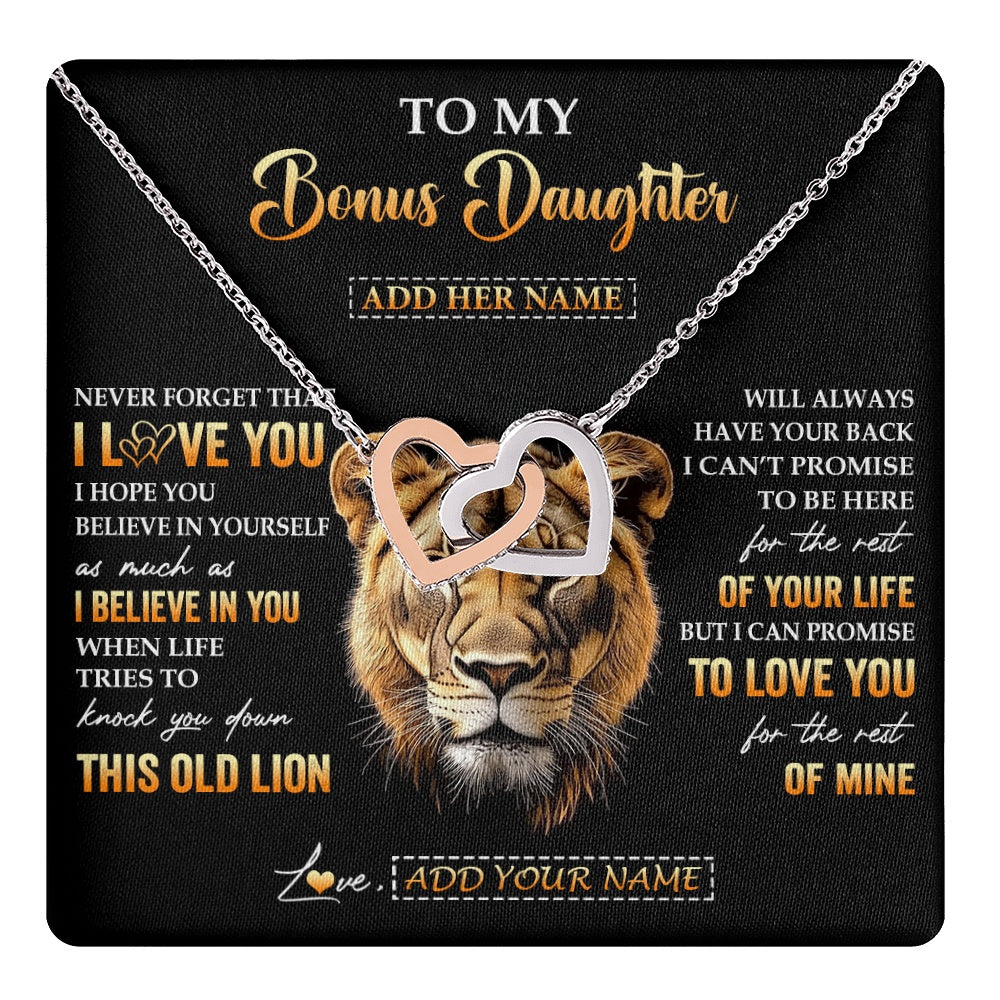 Interlocking Hearts Necklace Stainless Steel & Rose Gold Finish | 1 | Personalized To My Bonus Daughter Gifts From Stepmom Necklace Old Lion Love You Stepdaughter Birthday Gifts Graduation Christmas Custom Gift Box Message Card | teecentury.myshopify