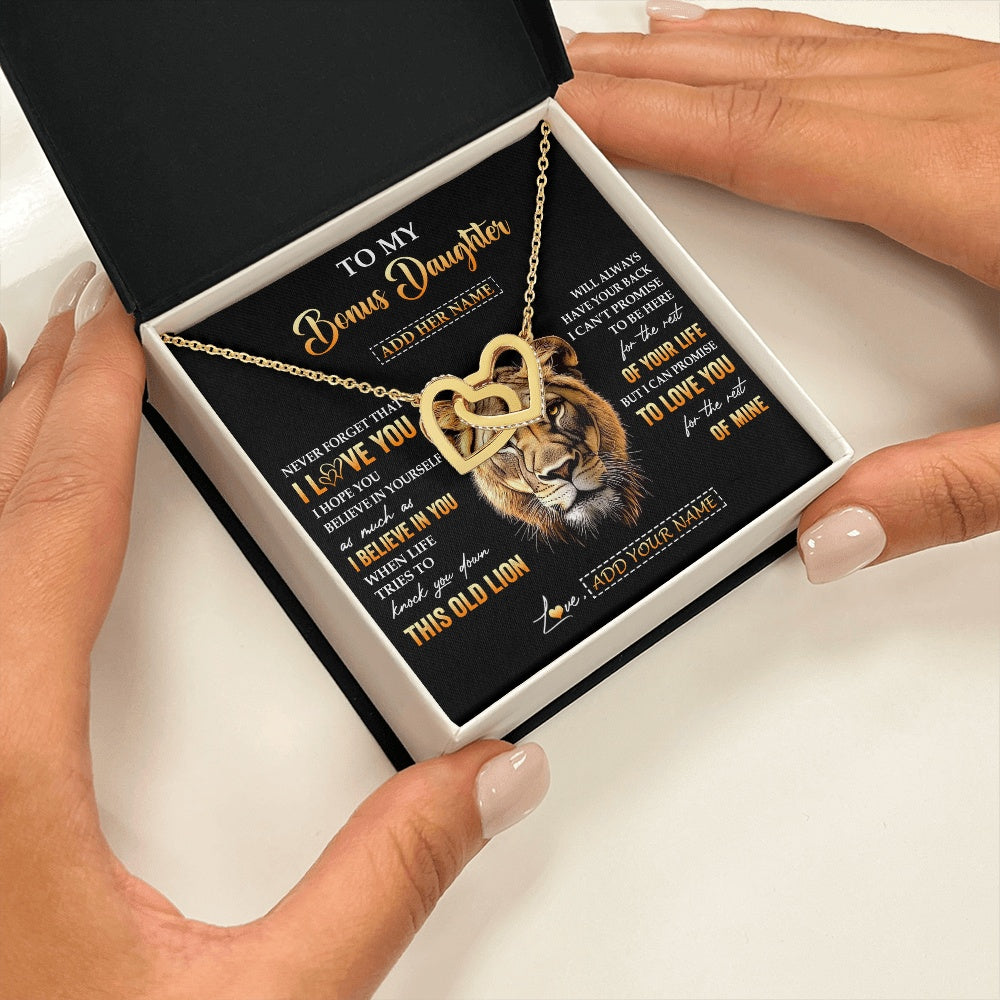 Interlocking Hearts Necklace 18K Yellow Gold Finish | 2 | Personalized To My Bonus Daughter Gifts From Stepmom Necklace Old Lion Love You Stepdaughter Birthday Gifts Graduation Christmas Custom Gift Box Message Card | teecentury.myshopify