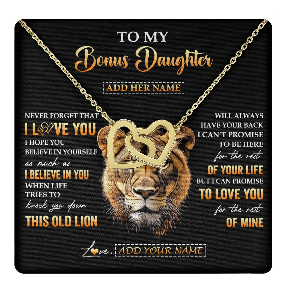 Interlocking Hearts Necklace 18K Yellow Gold Finish | 1 | Personalized To My Bonus Daughter Gifts From Stepmom Necklace Old Lion Love You Stepdaughter Birthday Gifts Graduation Christmas Custom Gift Box Message Card | teecentury.myshopify