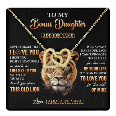 Interlocking Hearts Necklace 18K Yellow Gold Finish | 1 | Personalized To My Bonus Daughter Gifts From Stepmom Necklace Old Lion Love You Stepdaughter Birthday Gifts Graduation Christmas Custom Gift Box Message Card | teecentury.myshopify