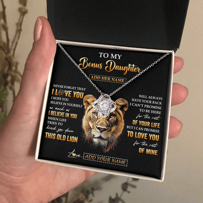 Love Knot Necklace 14K White Gold Finish | 2 | Personalized To My Bonus Daughter Gifts From Stepmom Necklace Old Lion Love You Stepdaughter Birthday Gifts Graduation Christmas Custom Gift Box Message Card | teecentury.myshopify