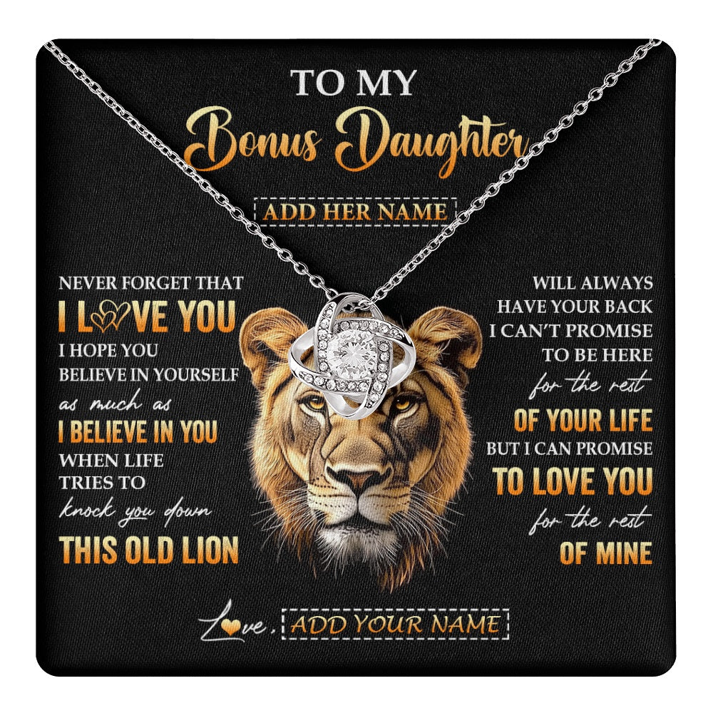 Love Knot Necklace 14K White Gold Finish | 1 | Personalized To My Bonus Daughter Gifts From Stepmom Necklace Old Lion Love You Stepdaughter Birthday Gifts Graduation Christmas Custom Gift Box Message Card | teecentury.myshopify