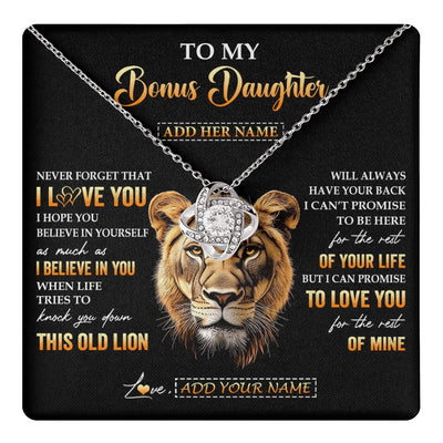 Love Knot Necklace 14K White Gold Finish | 1 | Personalized To My Bonus Daughter Gifts From Stepmom Necklace Old Lion Love You Stepdaughter Birthday Gifts Graduation Christmas Custom Gift Box Message Card | teecentury.myshopify