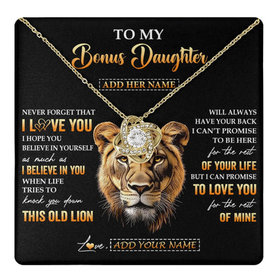 Love Knot Necklace 18K Yellow Gold Finish | 1 | Personalized To My Bonus Daughter Gifts From Stepmom Necklace Old Lion Love You Stepdaughter Birthday Gifts Graduation Christmas Custom Gift Box Message Card | teecentury.myshopify