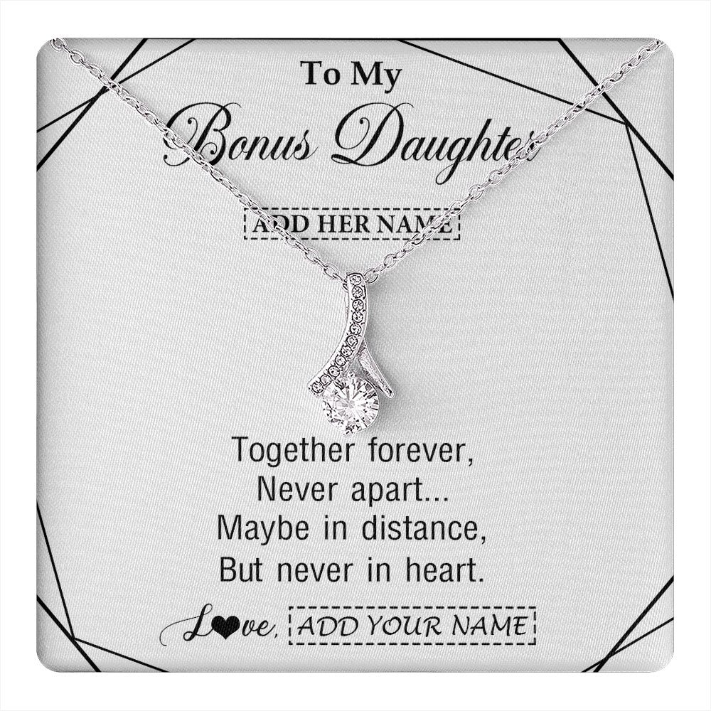 Alluring Beauty Necklace 14K White Gold Finish | 1 | Personalized To My Bonus Daughter Gifts From Stepmom Necklace Together Forever With Heartfelt Message Stepdaughter Birthday Christmas Gift Box Message Card | https://teecentury.