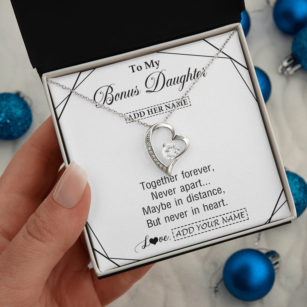Forever Love Necklace 14K White Gold Finish | 2 | Personalized To My Bonus Daughter Gifts From Stepmom Necklace Together Forever With Heartfelt Message Stepdaughter Birthday Christmas Gift Box Message Card | https://teecentury.