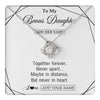 Love Knot Necklace 14K White Gold Finish | 1 | Personalized To My Bonus Daughter Gifts From Stepmom Necklace Together Forever With Heartfelt Message Stepdaughter Birthday Christmas Gift Box Message Card | https://teecentury.