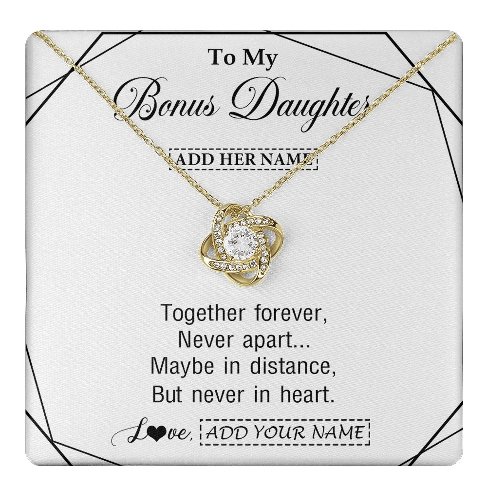 Love Knot Necklace 18K Yellow Gold Finish | 1 | Personalized To My Bonus Daughter Gifts From Stepmom Necklace Together Forever With Heartfelt Message Stepdaughter Birthday Christmas Gift Box Message Card | https://teecentury.