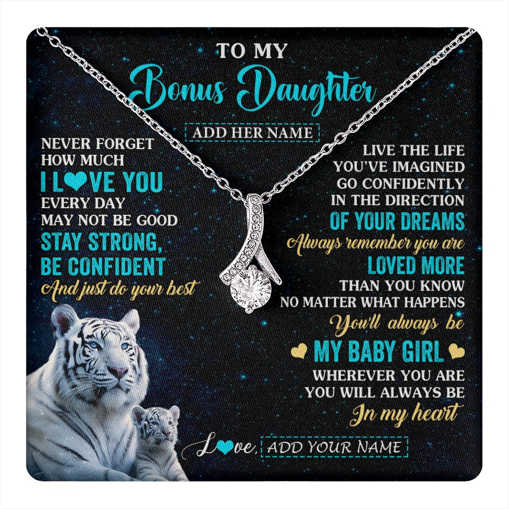 Alluring Beauty Necklace 14K White Gold Finish | 1 | Personalized To My Bonus Daughter Gifts From Stepmom Necklace White Tiger Never Forget How Much I Love You Stepdaughter Birthday Gift Box Message Card | teecentury.myshopify