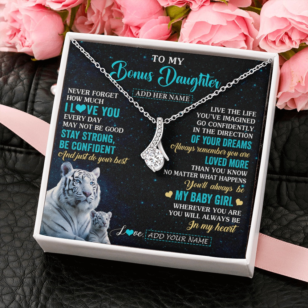 Alluring Beauty Necklace 14K White Gold Finish | 2 | Personalized To My Bonus Daughter Gifts From Stepmom Necklace White Tiger Never Forget How Much I Love You Stepdaughter Birthday Gift Box Message Card | teecentury.myshopify
