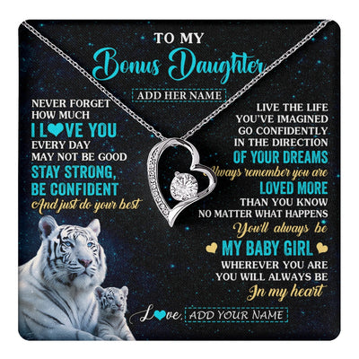 Forever Love Necklace 14K White Gold Finish | 1 | Personalized To My Bonus Daughter Gifts From Stepmom Necklace White Tiger Never Forget How Much I Love You Stepdaughter Birthday Gift Box Message Card | teecentury.myshopify
