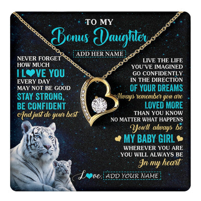 Forever Love Necklace 18K Yellow Gold Finish | 1 | Personalized To My Bonus Daughter Gifts From Stepmom Necklace White Tiger Never Forget How Much I Love You Stepdaughter Birthday Gift Box Message Card | teecentury.myshopify