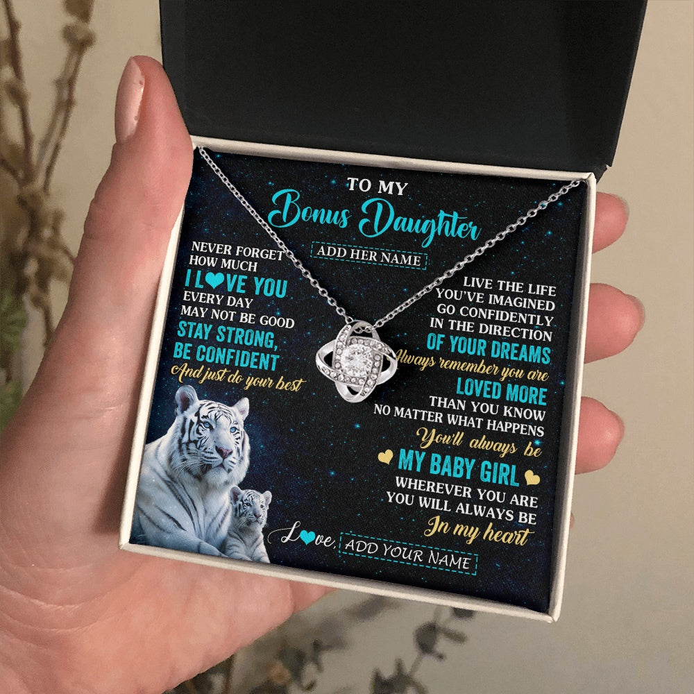 Love Knot Necklace 14K White Gold Finish | 2 | Personalized To My Bonus Daughter Gifts From Stepmom Necklace White Tiger Never Forget How Much I Love You Stepdaughter Birthday Gift Box Message Card | teecentury.myshopify