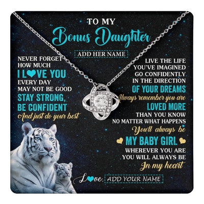 Love Knot Necklace 14K White Gold Finish | 1 | Personalized To My Bonus Daughter Gifts From Stepmom Necklace White Tiger Never Forget How Much I Love You Stepdaughter Birthday Gift Box Message Card | teecentury.myshopify