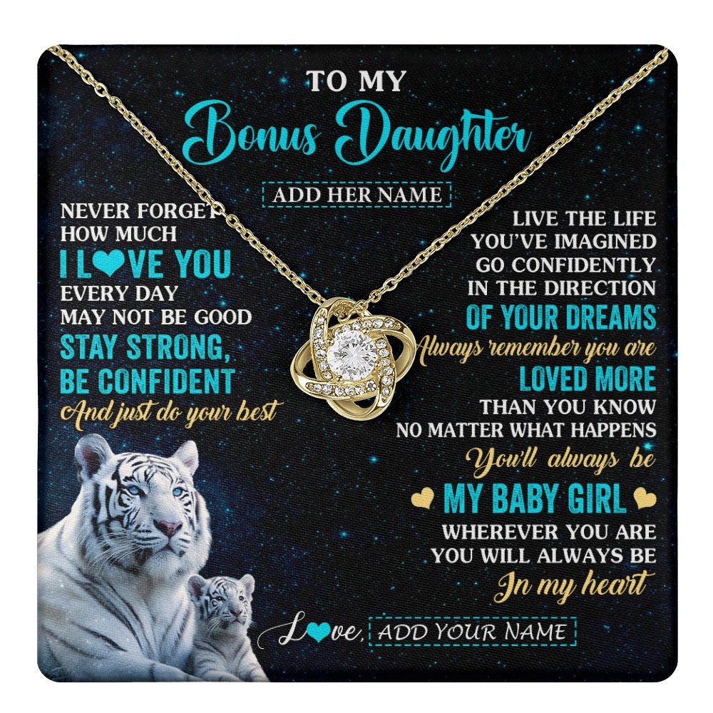 Love Knot Necklace 18K Yellow Gold Finish | 1 | Personalized To My Bonus Daughter Gifts From Stepmom Necklace White Tiger Never Forget How Much I Love You Stepdaughter Birthday Gift Box Message Card | teecentury.myshopify