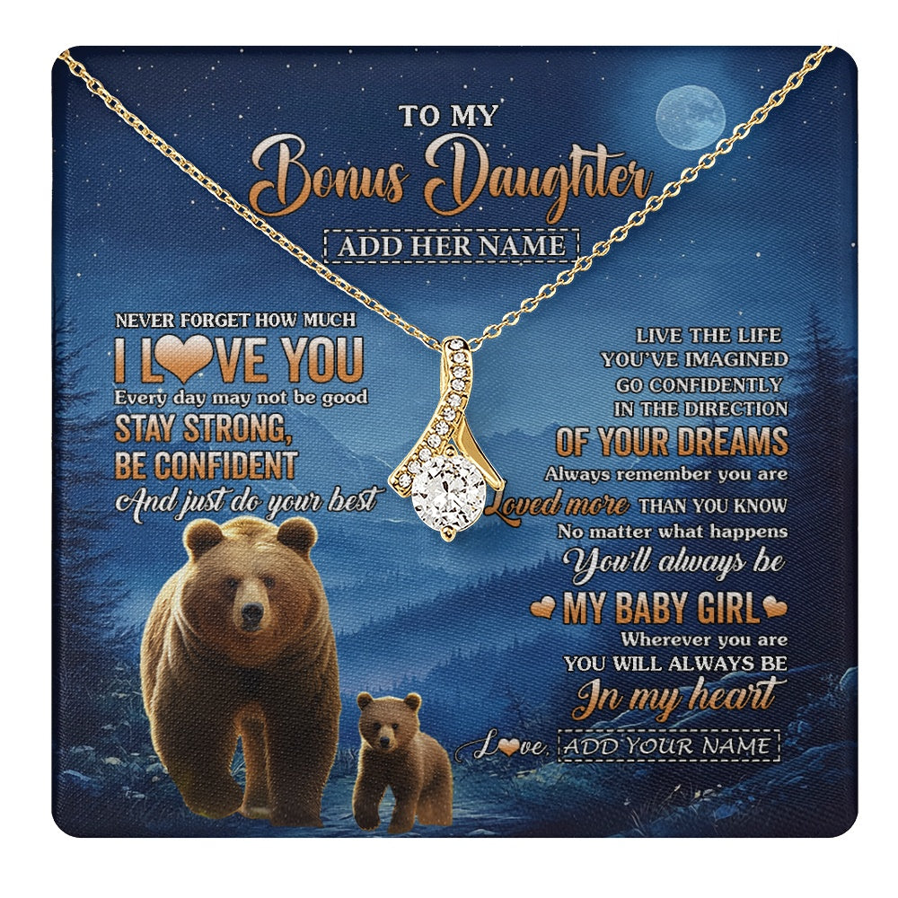 Alluring Beauty Necklace 18K Yellow Gold Finish | 1 | Personalized To My Bonus Daughter Gifts From Stepmom Step Necklace Bear Never Forget How Much I Love You Stepdaughter Birthday Christmas Gift Box Message Card | teecentury.myshopify