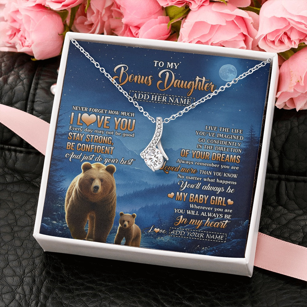 Alluring Beauty Necklace 14K White Gold Finish | 2 | Personalized To My Bonus Daughter Gifts From Stepmom Step Necklace Bear Never Forget How Much I Love You Stepdaughter Birthday Christmas Gift Box Message Card | teecentury.myshopify