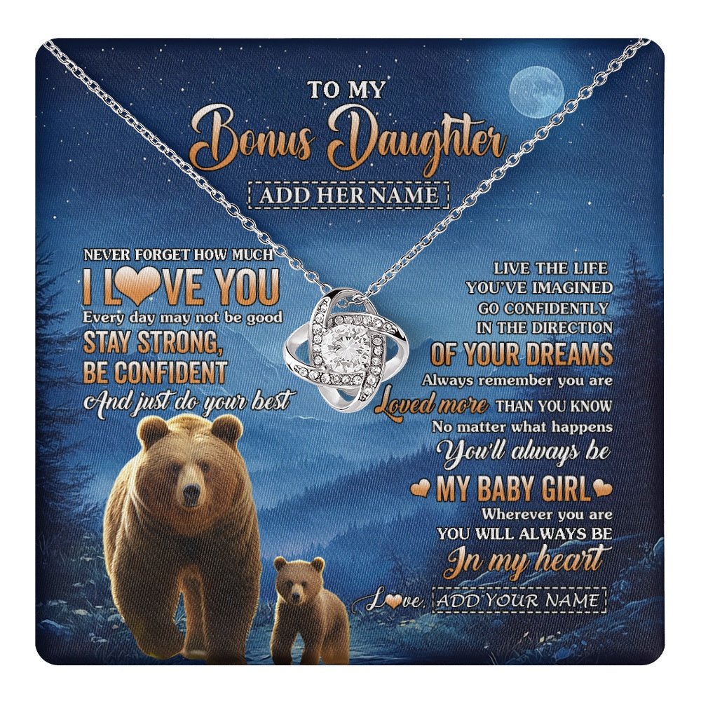 Love Knot Necklace 14K White Gold Finish | 1 | Personalized To My Bonus Daughter Gifts From Stepmom Step Necklace Bear Never Forget How Much I Love You Stepdaughter Birthday Christmas Gift Box Message Card | teecentury.myshopify