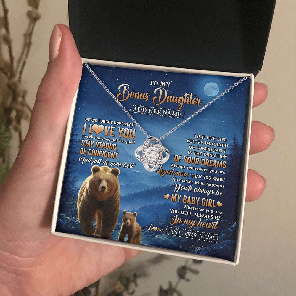 Love Knot Necklace 14K White Gold Finish | 2 | Personalized To My Bonus Daughter Gifts From Stepmom Step Necklace Bear Never Forget How Much I Love You Stepdaughter Birthday Christmas Gift Box Message Card | teecentury.myshopify