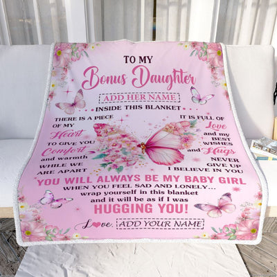 Personalized To My Bonus Daughter Gifts From Stepmom Stepdad Blanket Floral Butterfly Birthday Gifts For Stepdaughter Graduation Christmas Fleece Blanket | teecentury