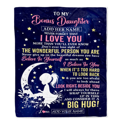 Personalized To My Bonus Daughter Gifts From Stepmom Stepdad Blanket Floral Moon Birthday Gifts For Stepdaughter Graduation Wedding Christmas Fleece Blanket | teecentury