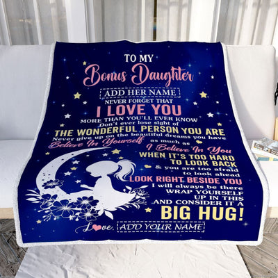 Personalized To My Bonus Daughter Gifts From Stepmom Stepdad Blanket Floral Moon Birthday Gifts For Stepdaughter Graduation Wedding Christmas Fleece Blanket | teecentury
