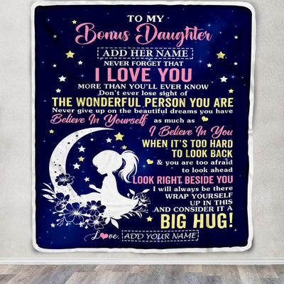 Personalized To My Bonus Daughter Gifts From Stepmom Stepdad Blanket Floral Moon Birthday Gifts For Stepdaughter Graduation Wedding Christmas Fleece Blanket | teecentury