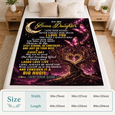 Personalized To My Bonus Daughter Gifts From Stepmom Stepdad Blanket Purple Galaxy Butterfly Moon Birthday Gifts For Stepdaughter Christmas Fleece Blanket | teecentury