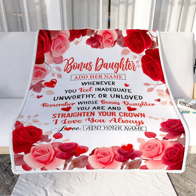 Personalized To My Bonus Daughter Gifts From Stepmom Stepdad Blanket Rose Flower Anniversary Birthday Gifts Stepdaughter Graduation Christmas Fleece Blanket | teecentury