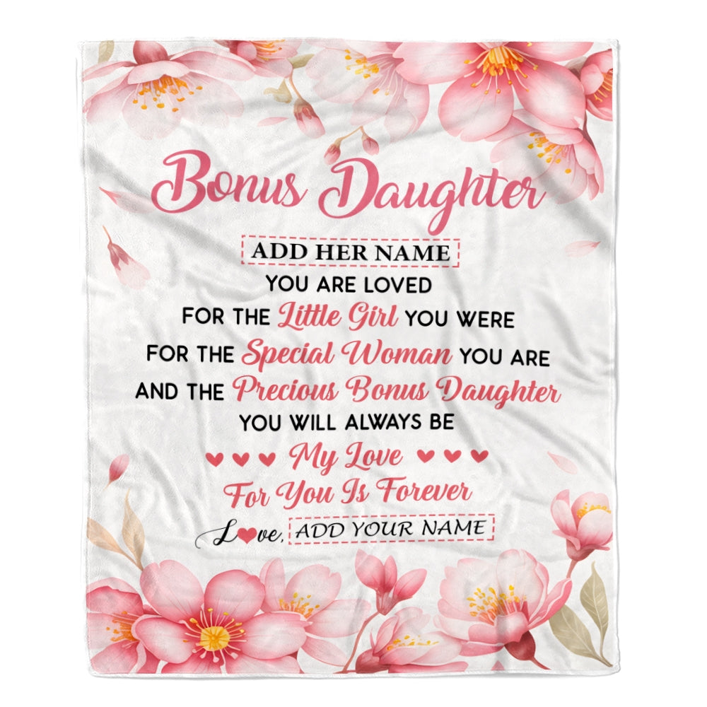 Personalized To My Bonus Daughter Gifts From Stepmom Stepdad Blanket Special Women Birthday Gifts For Stepdaughter Graduation Wedding Christmas Fleece Blanket | teecentury