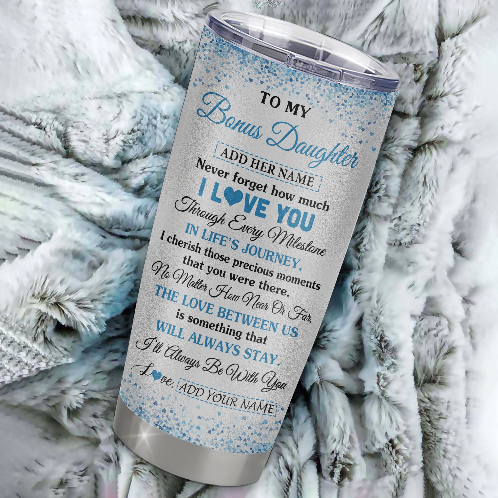 Personalized To My Bonus Daughter Gifts From Stepmom Stepdad Tumbler Blue Tree Butterfly Birthday Gifts For Stepdaughter Graduation Christmas Custom Cup Travel Mug | teecentury