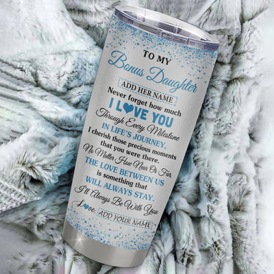 Personalized To My Bonus Daughter Gifts From Stepmom Stepdad Tumbler Blue Tree Butterfly Birthday Gifts For Stepdaughter Graduation Christmas Custom Cup Travel Mug | teecentury