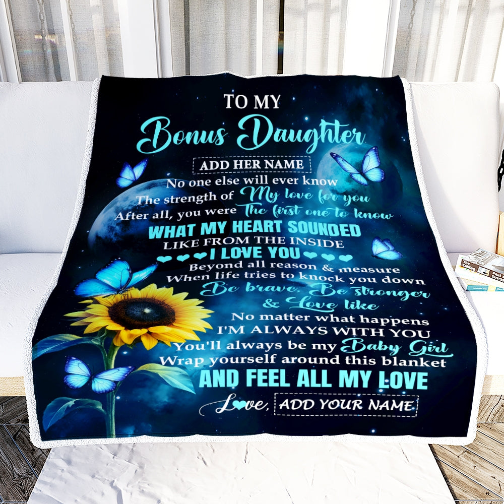 Personalized To My Bonus Daughter Gifts From Stepmother Blanket Bufterfly Sunflower My Love For You Stepdaughter Birthday Gift Christmas Custom Fleece Blanket | teecentury