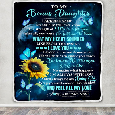 Personalized To My Bonus Daughter Gifts From Stepmother Blanket Bufterfly Sunflower My Love For You Stepdaughter Birthday Gift Christmas Custom Fleece Blanket | teecentury