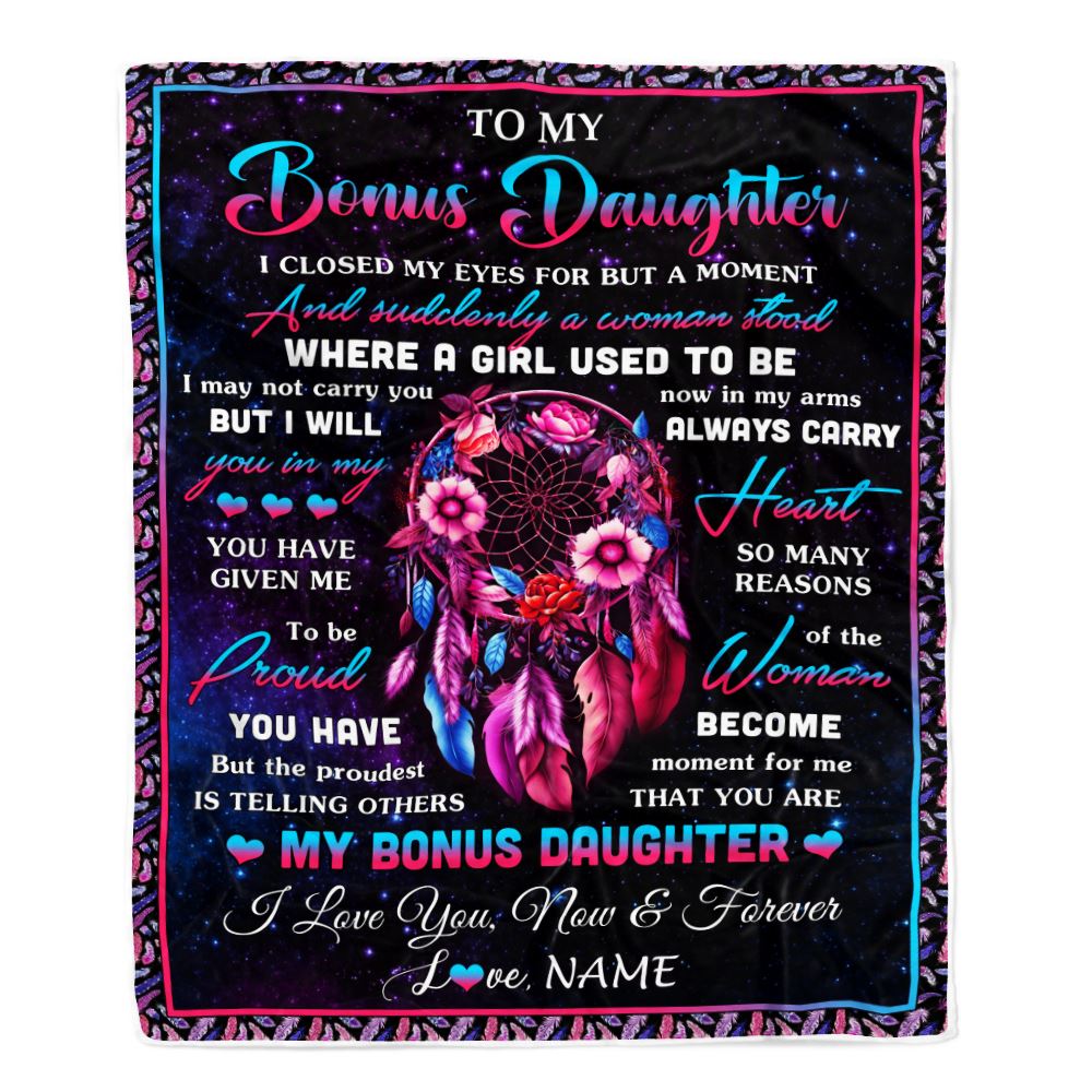 Personalized To My Bonus Daughter Gifts From Stepmother Blanket Dream Catcher Birthday Gifts For Stepdaughter Graduation Christmas Customized Fleece Blanket | teecentury