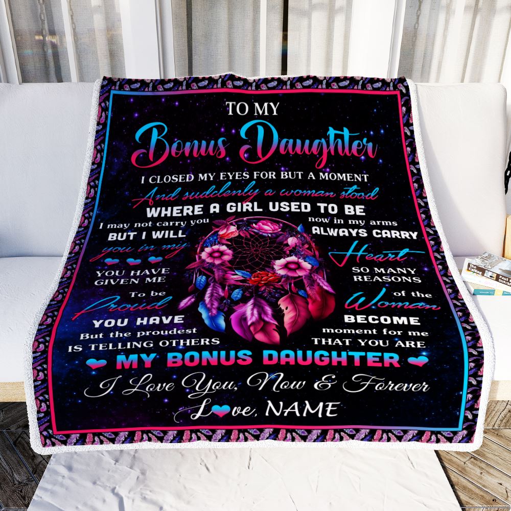 Personalized To My Bonus Daughter Gifts From Stepmother Blanket Dream Catcher Birthday Gifts For Stepdaughter Graduation Christmas Customized Fleece Blanket | teecentury