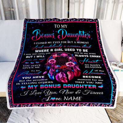 Personalized To My Bonus Daughter Gifts From Stepmother Blanket Dream Catcher Birthday Gifts For Stepdaughter Graduation Christmas Customized Fleece Blanket | teecentury